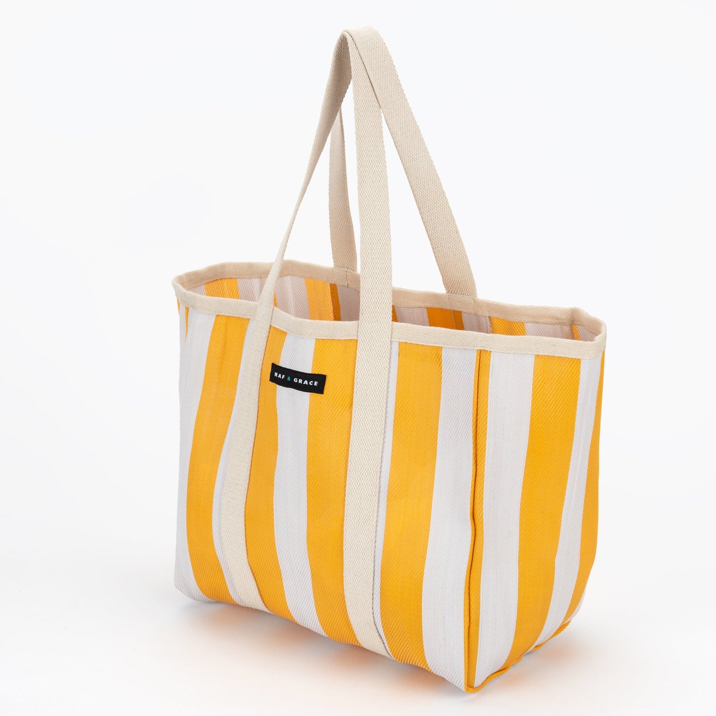 Large Recycled Plastic Sunshine Yellow Block Stripe Shopper