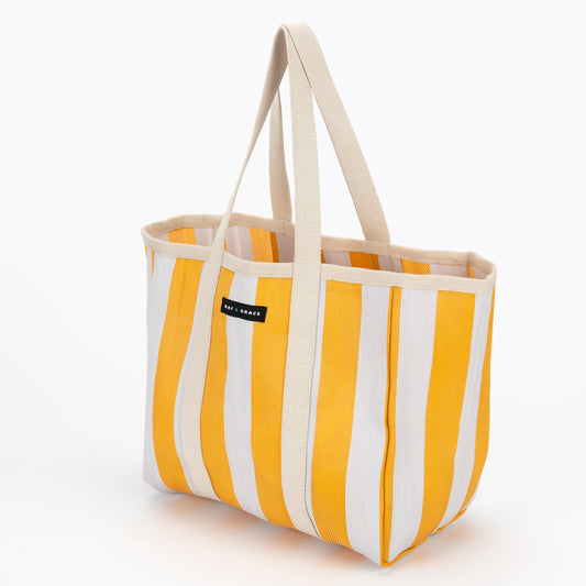 Large Recycled Plastic Sunshine Yellow Block Stripe Shopper