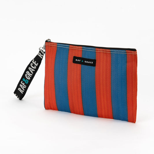 Striped Small Recycled Plastic Pouch Blue/Orange