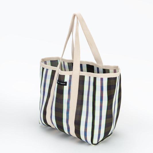 Large Recycled Plastic Black, White and Navy Stripe Shopper