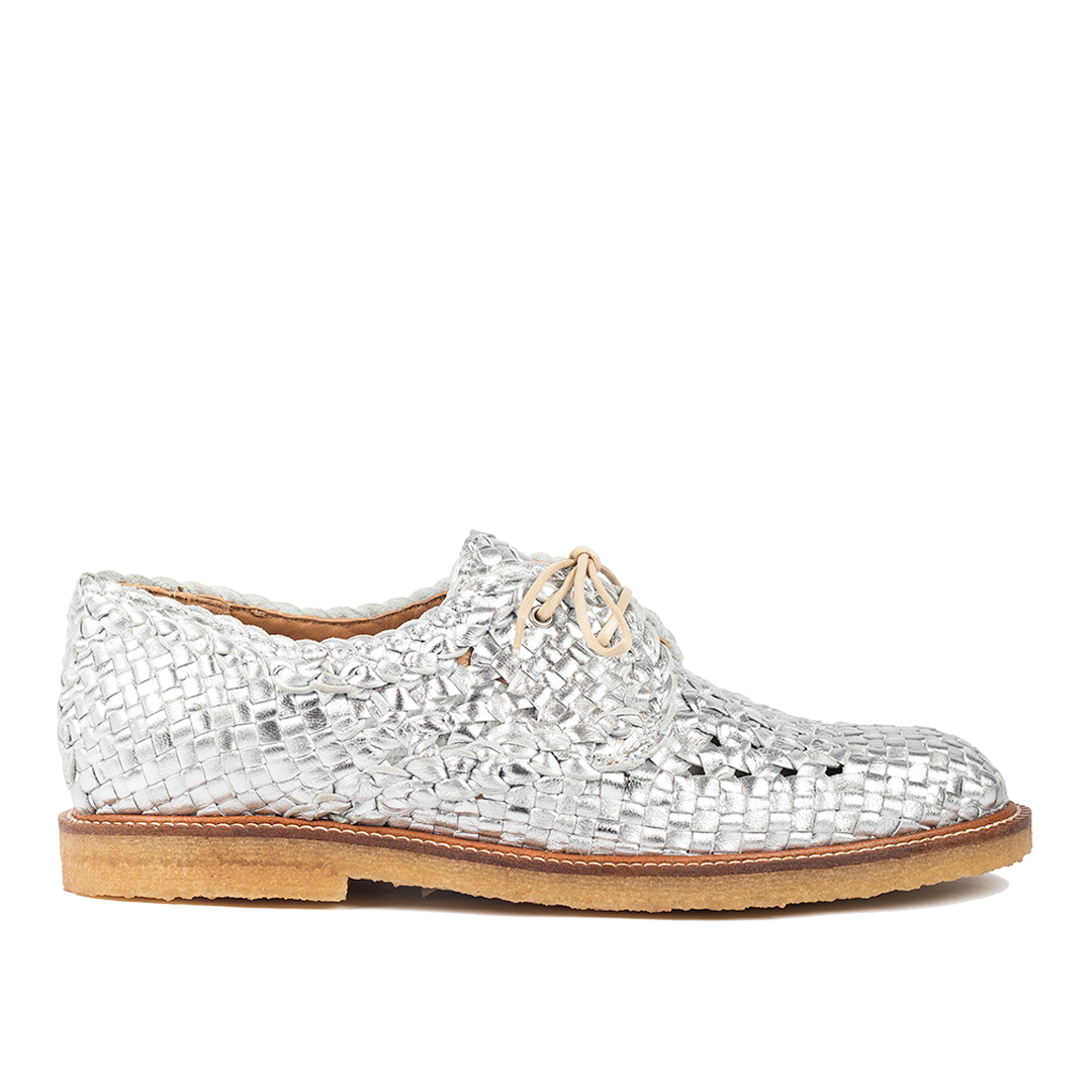 Hand Braided Lace-up Shoe Silver