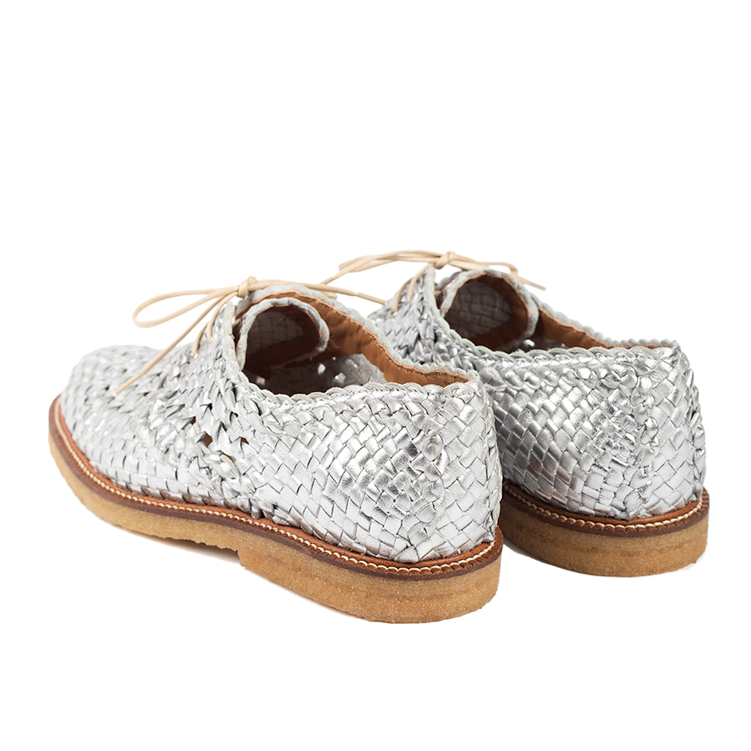 Hand Braided Lace-up Shoe Silver