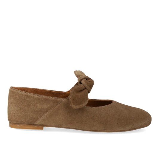 1696-101 Ballerina in Suede With Elasticated Bow Detail Dessert