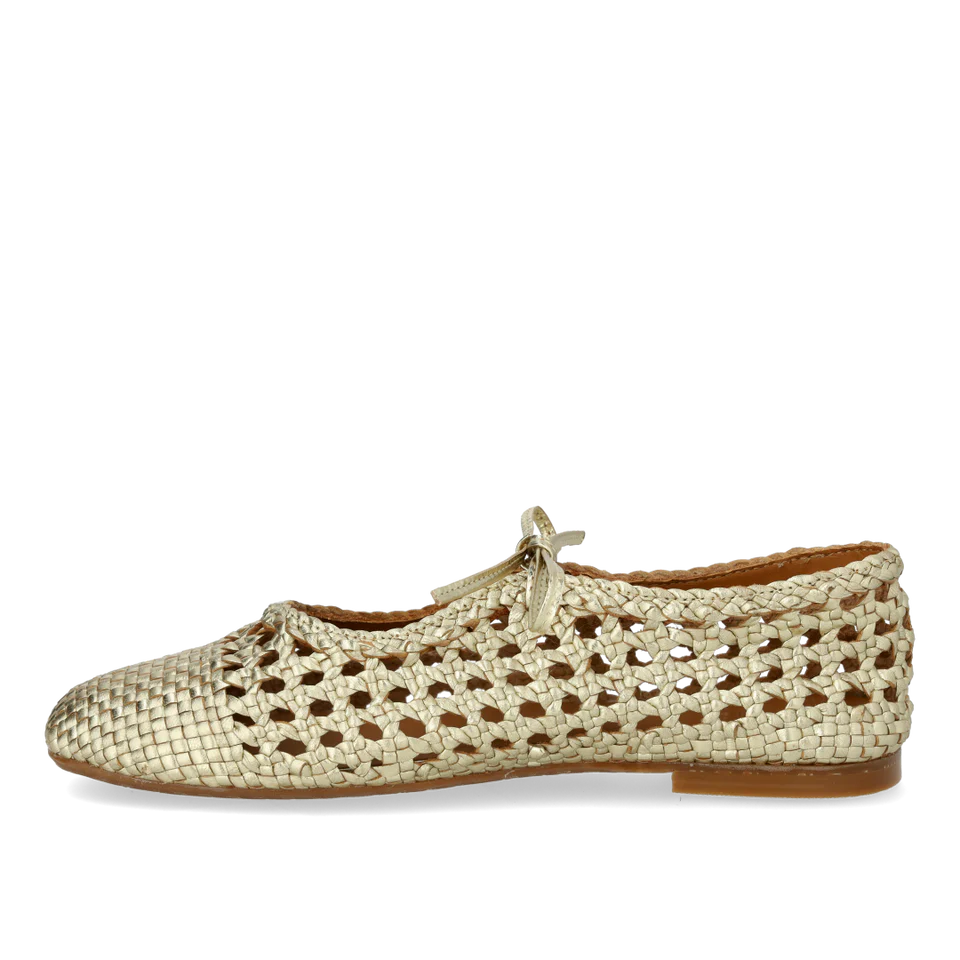 1698-101 Soft Hand-braided Ballerina with Tie Detail Gold