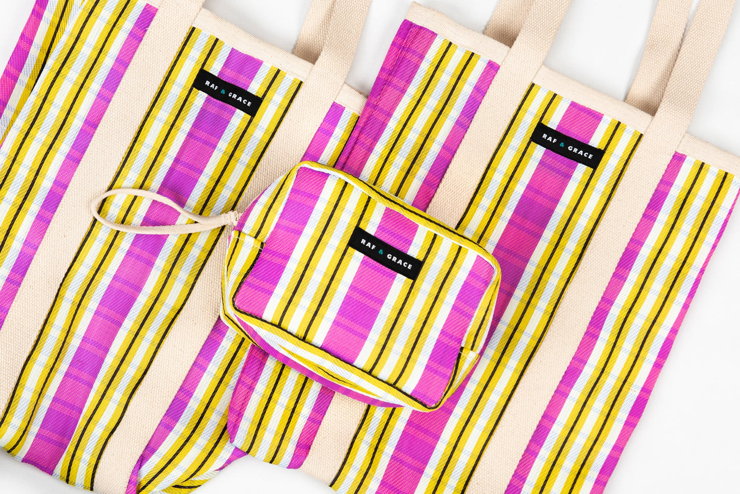 Yellow and Pink Stripe Recycled Plastic Wash Bag