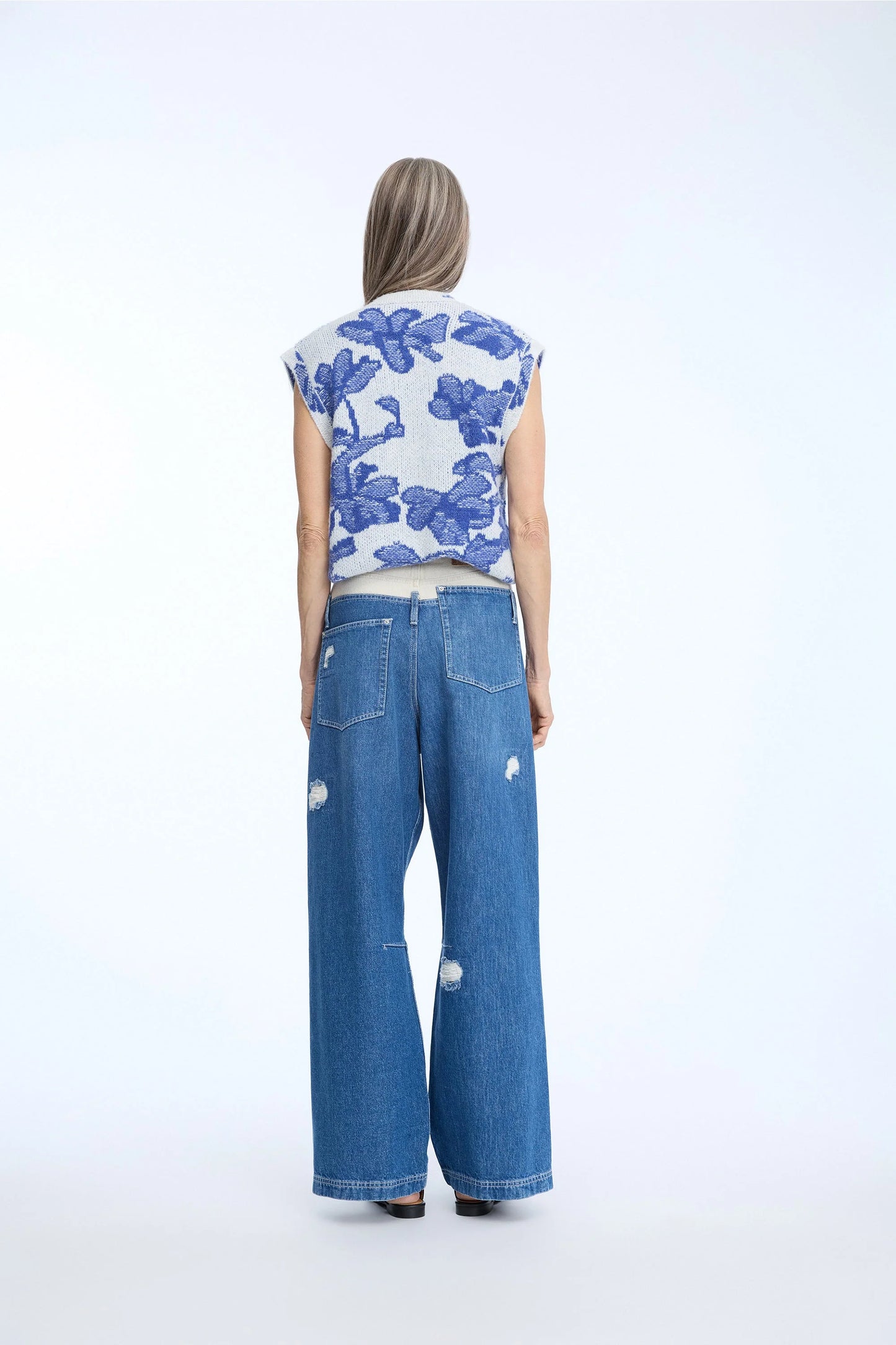 NURULIA Knitted Vest with Embellishments Mix Blue