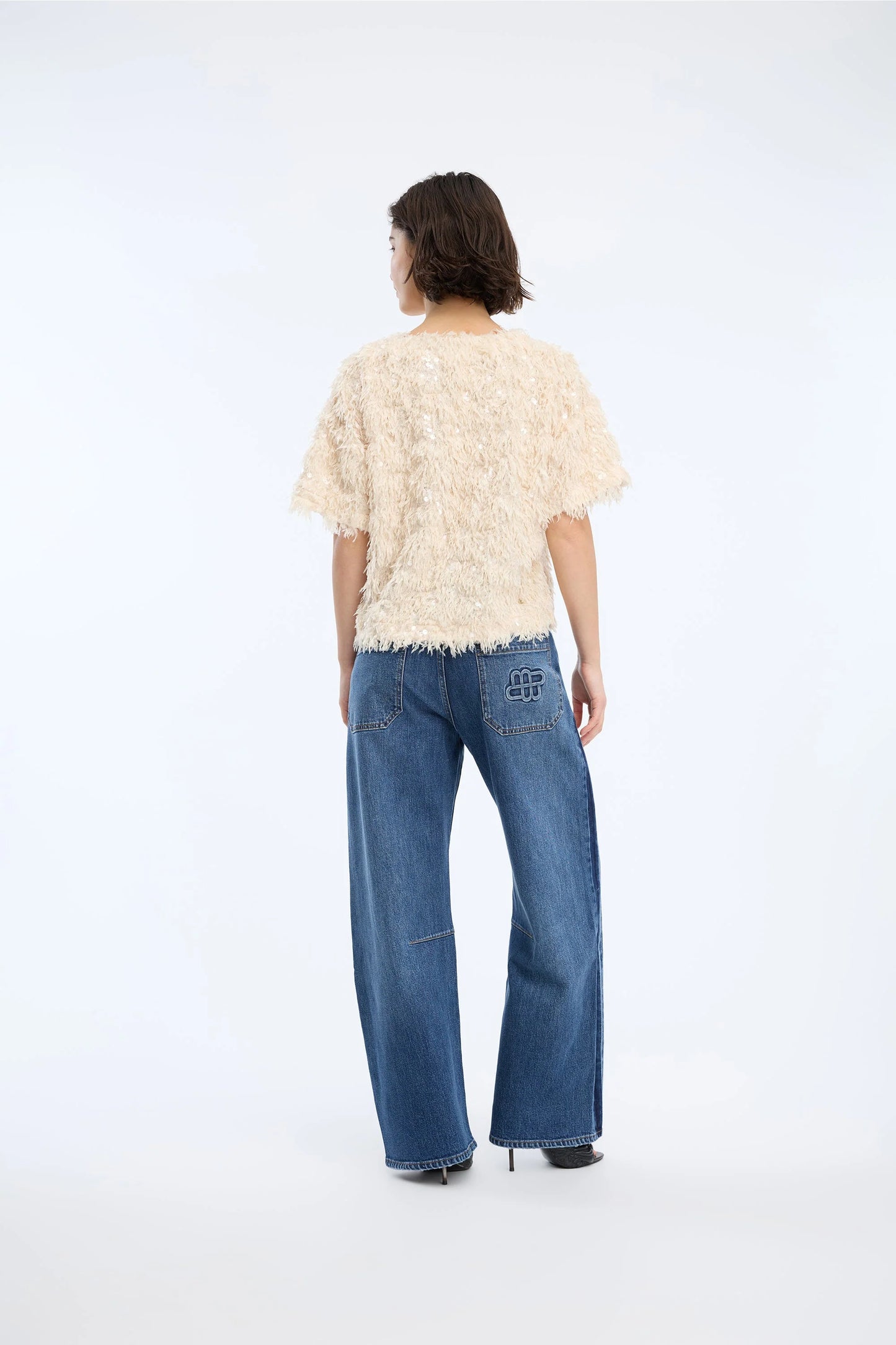 Valence Short Sleeve Sequin Top Creme
