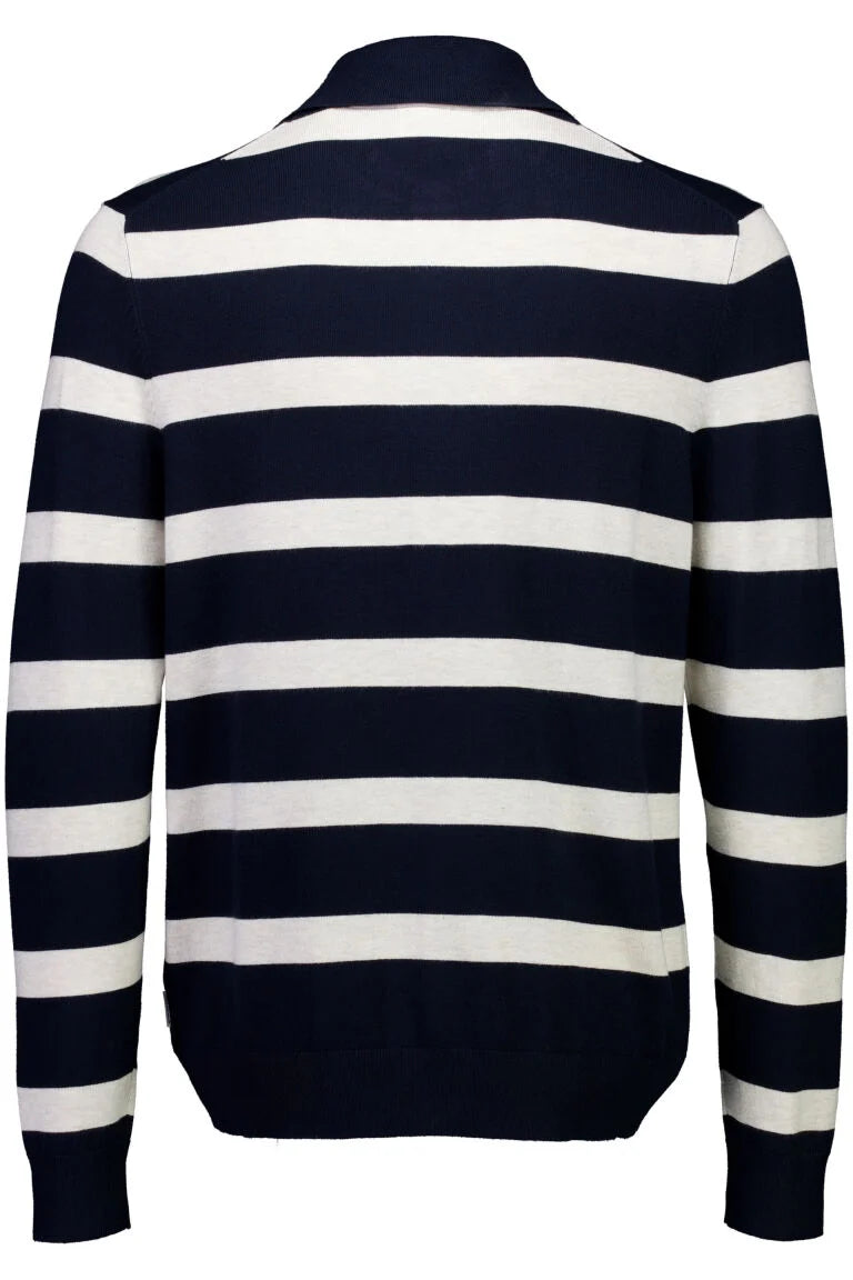800144C - Mens Eco Vero Striped Polo Knit Navy