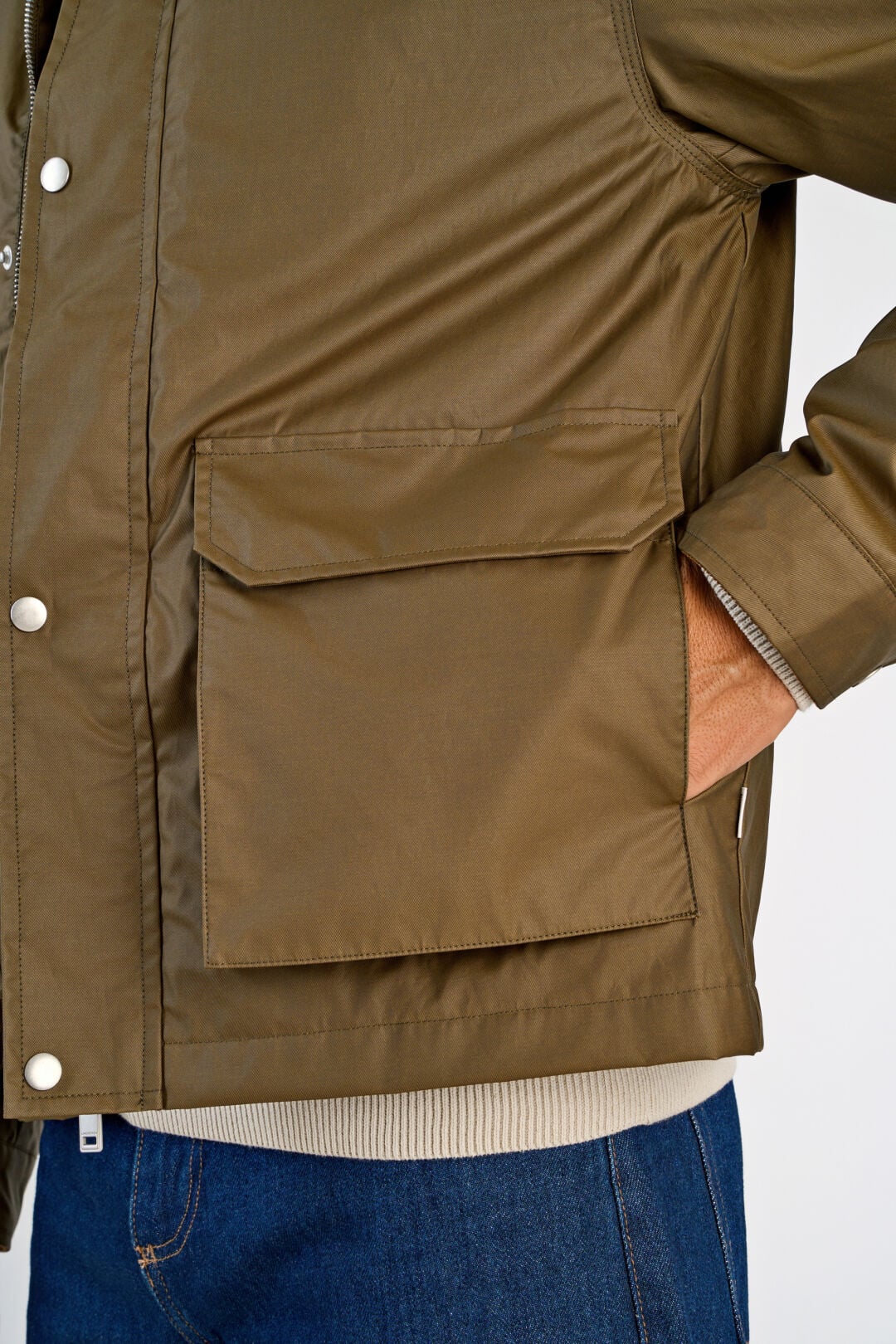 Mens- Short Wax Water Repellent Jacket Dark Army