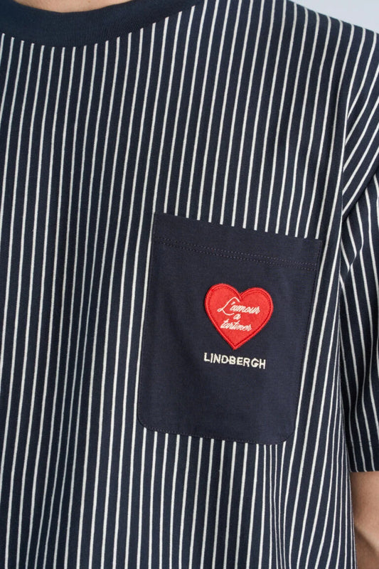 400159 - Mens Striped Oversized T-shirt with Pocket