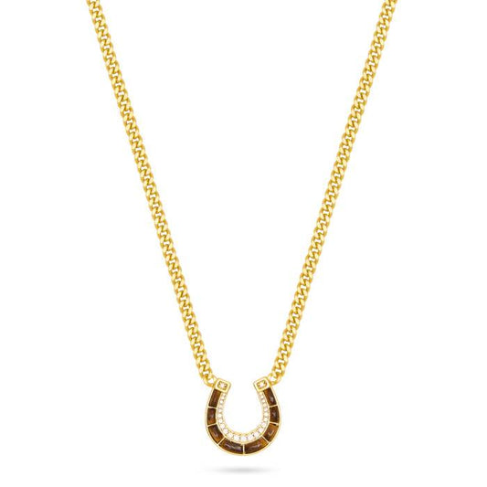 Horse Shoe Pendant Necklace Tiger's Eye