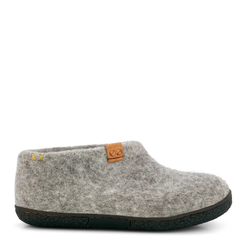 Pumori - Wool Slipper w. Rubber Soul Light Grey