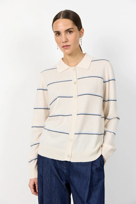 LR-Ismaila 17 Polo Style Cardigan Creme