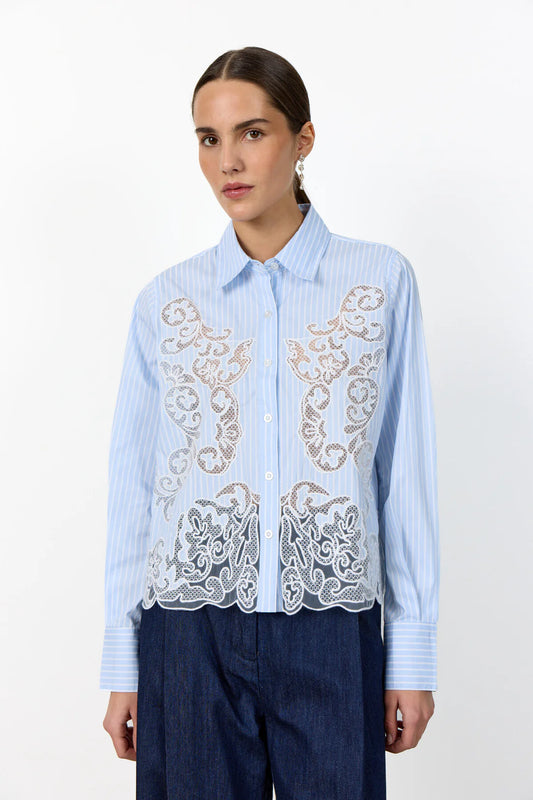 LR-Pippin 1 Striped Laced Blouse Light Blue