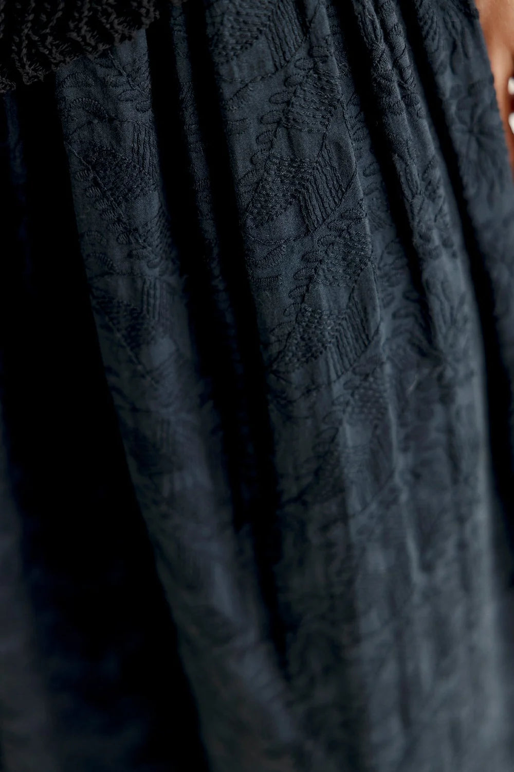 Hazel Organic Cotton Embroidered Skirt Black