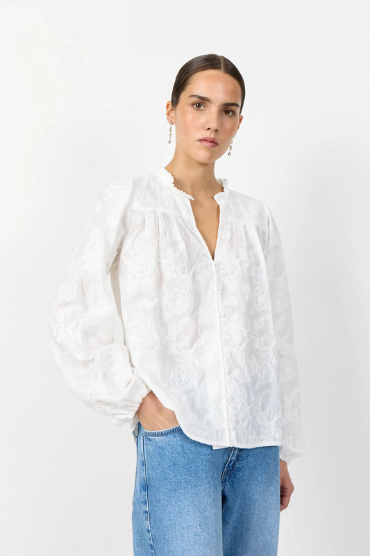 LR-Pollie 2 Cotton Delicate Floral Blouse White