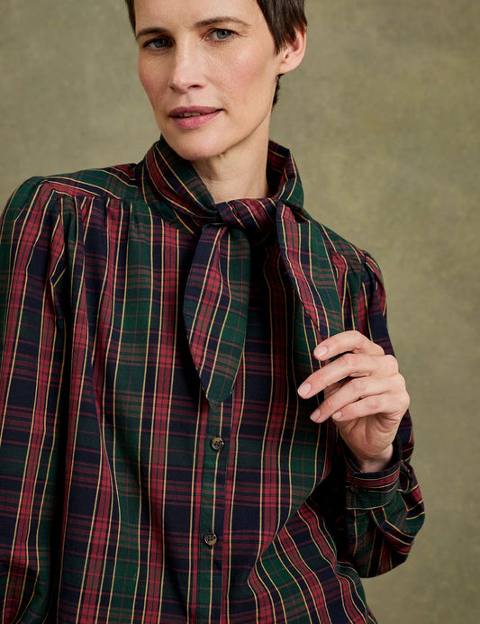 Blythe Checked Cotton Blouse Navy