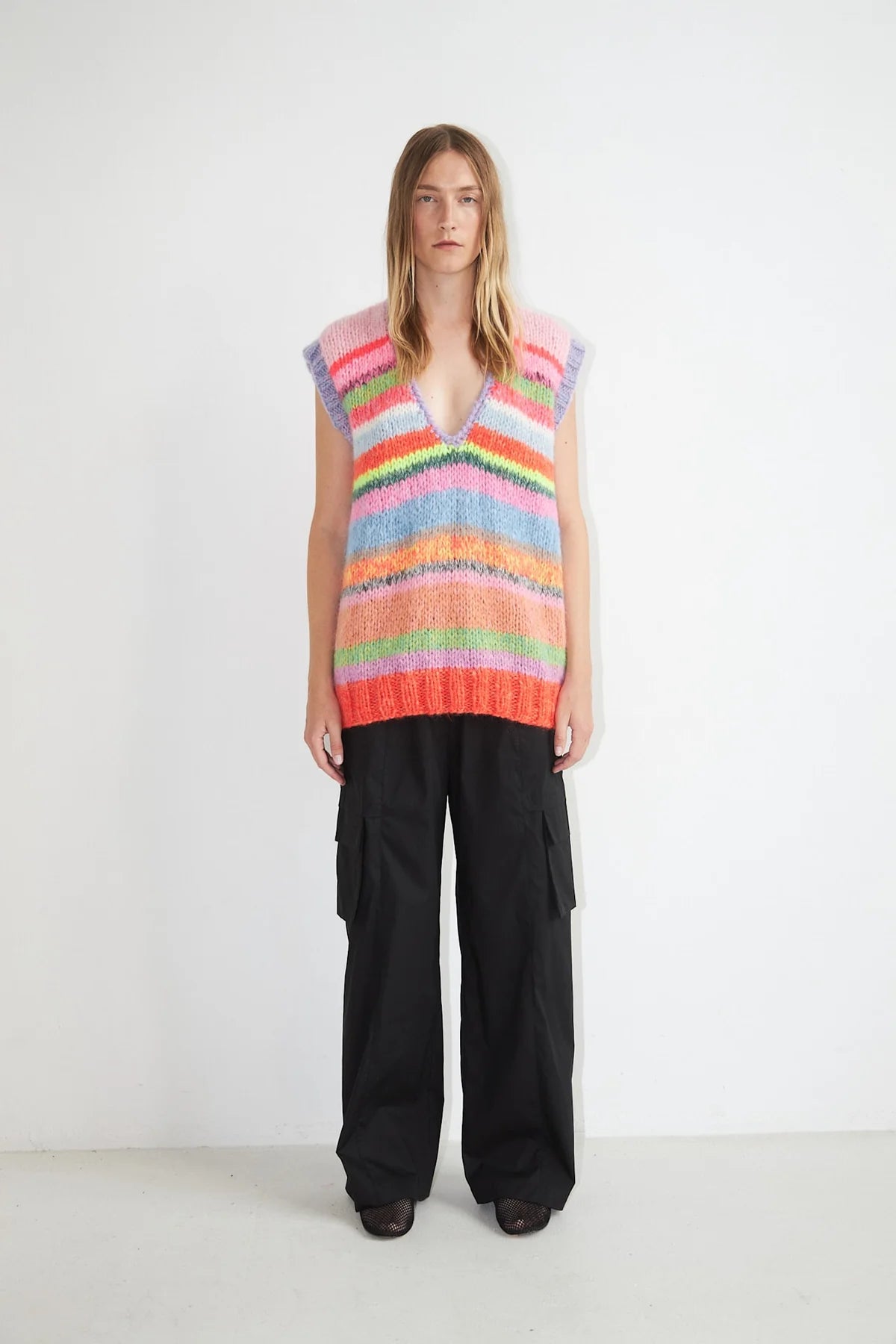 Hortense V-Neck Hand Knitted Long Vest - 900 Multi