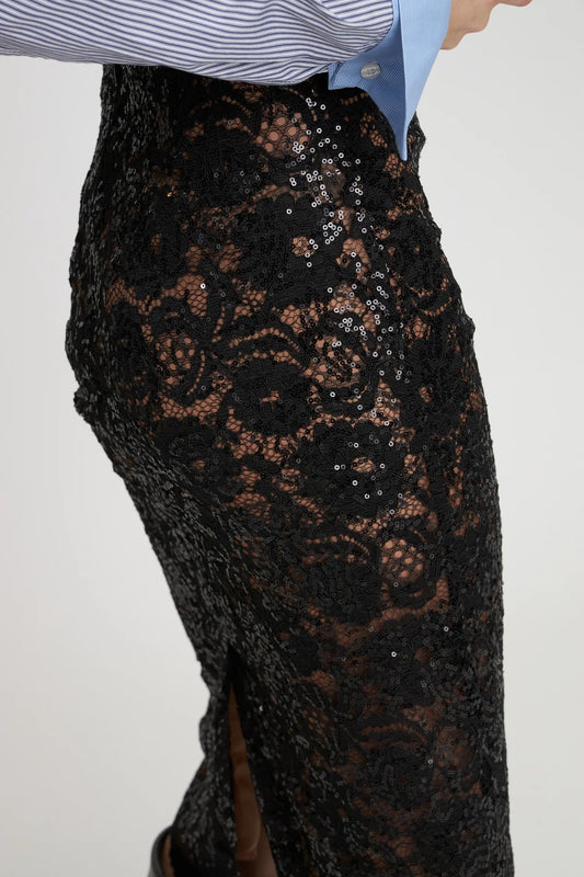 Delicate Lace Pencil Skirt Black