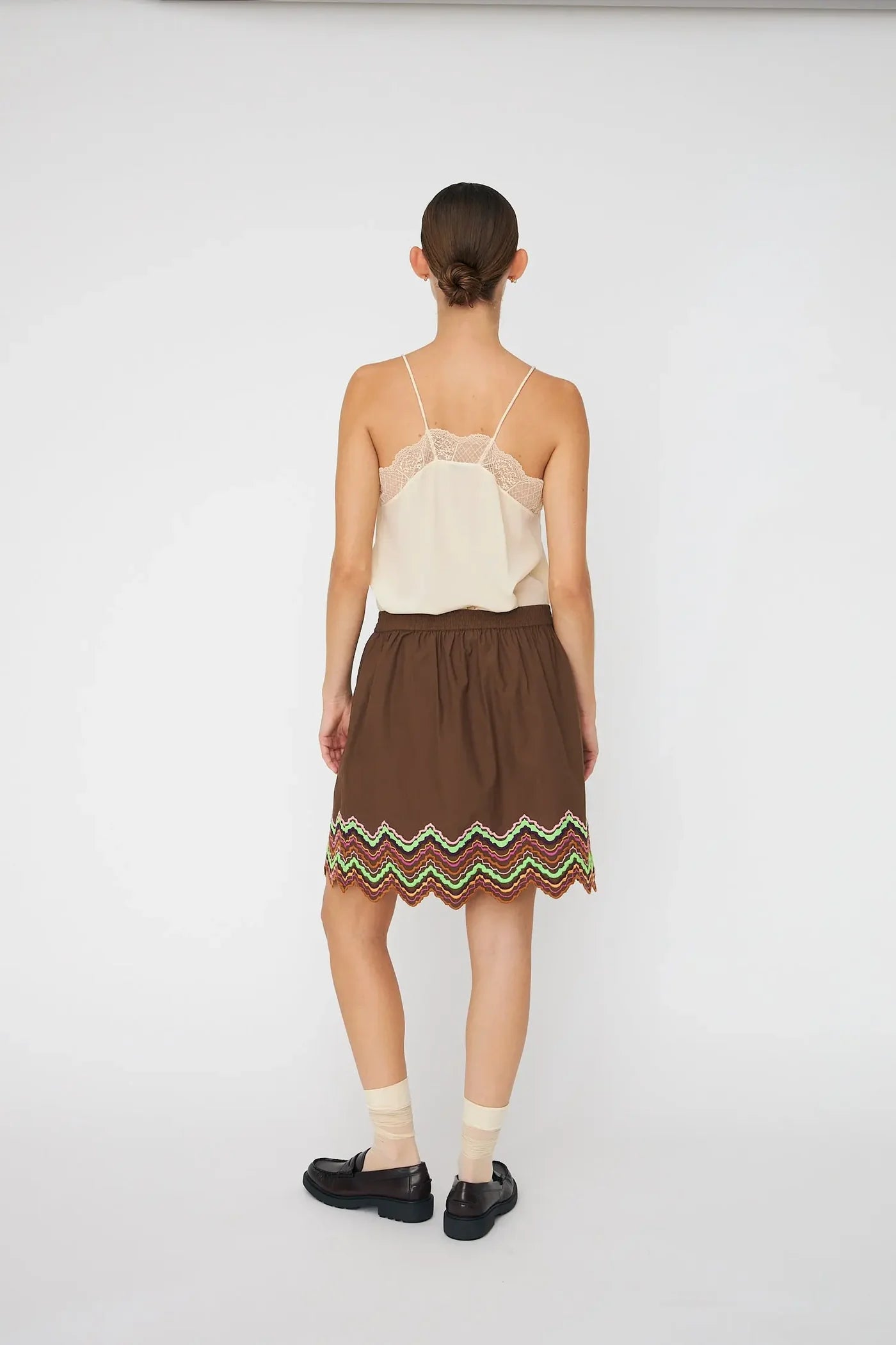 Embroidered Short Skirt Brown