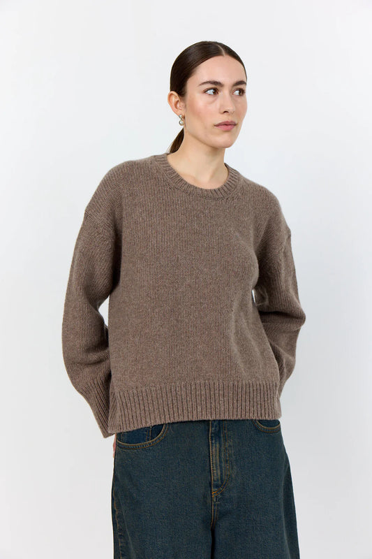 LR-Perle 1 Round Neck Knitted Jumper Bordeaux/Light Brown