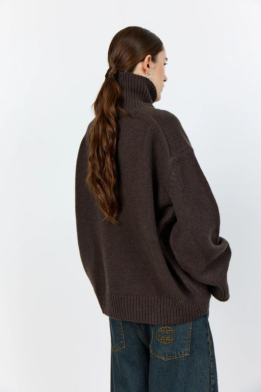 LR-PERLE 3 Knitted Pullover Dark Brown/Bordeaux
