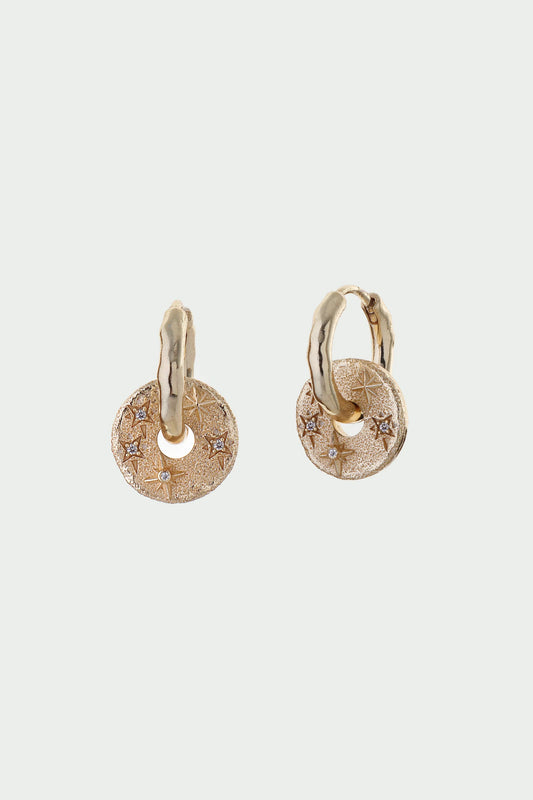Celestial Earrings - Star Disc Drop Earrings, Gold/Silver