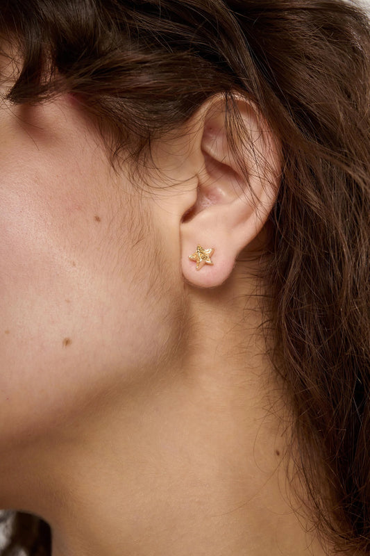 Cosma Earrings - Textured Star Studs, Gold