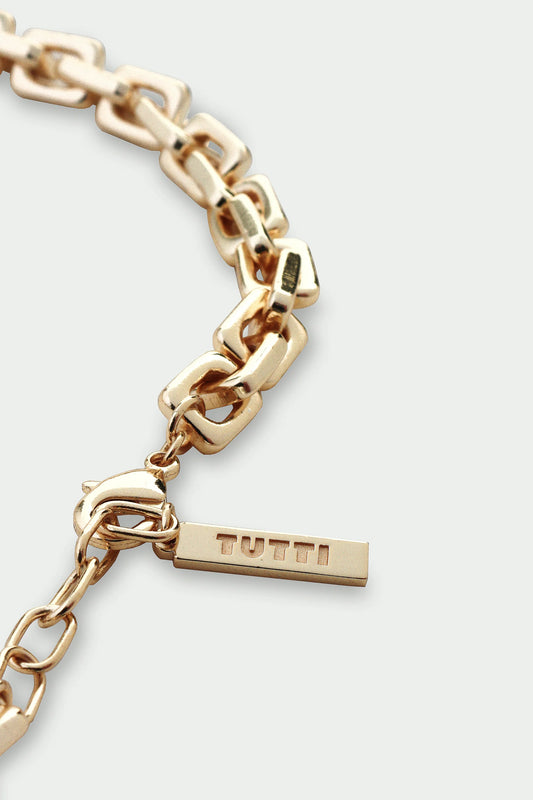 Link Necklace - Squared Link Chain Necklace, Gold