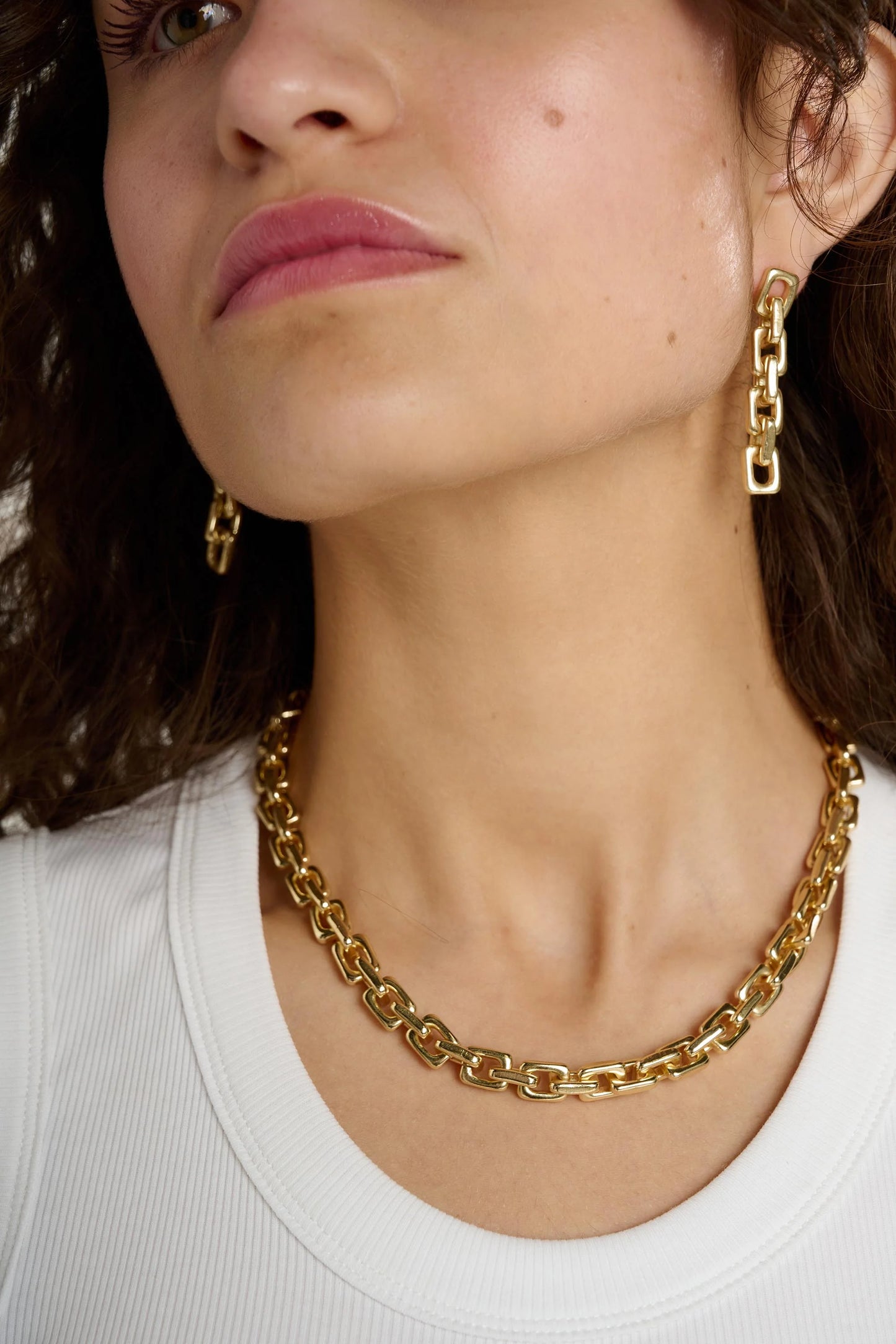 Link Necklace - Squared Link Chain Necklace, Gold
