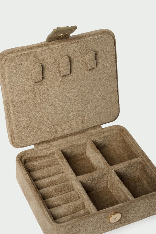 Sand Mini Suede Jewellery Box, Sand