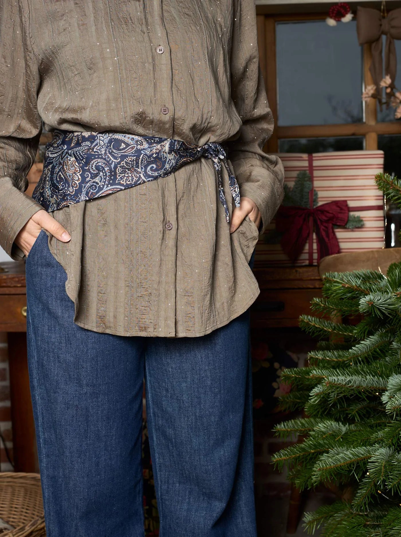 BCFenella Mini Scarf Double Layer - Navy Paisley