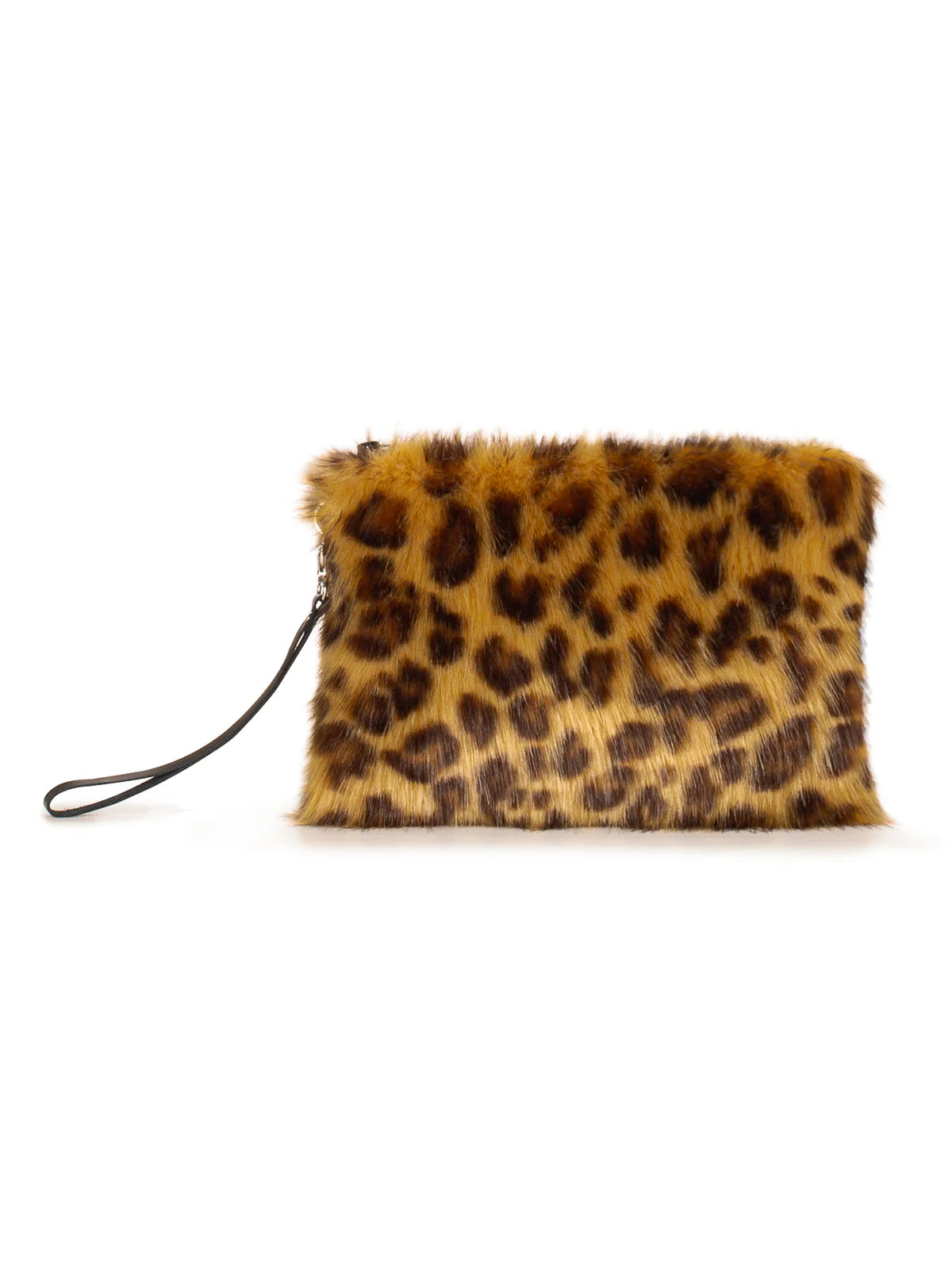Faux Fur Clutch Bag with Wrist Strap - Leopard
