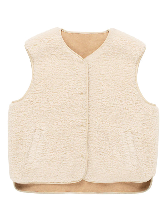 Faux Sheepskin Sport Gilet - Black/Ecru