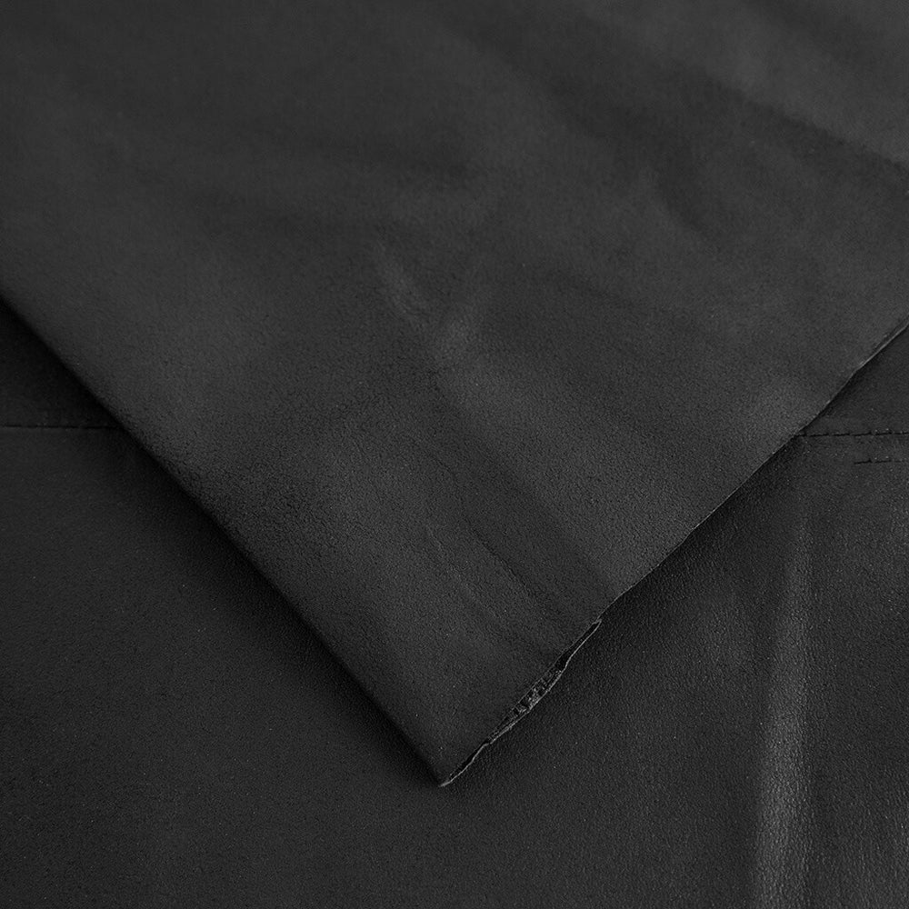 Leather Blouse with Scollop V-Neck Black