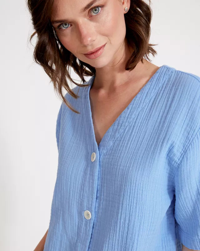 Malena Cropped Shirt Light Blue