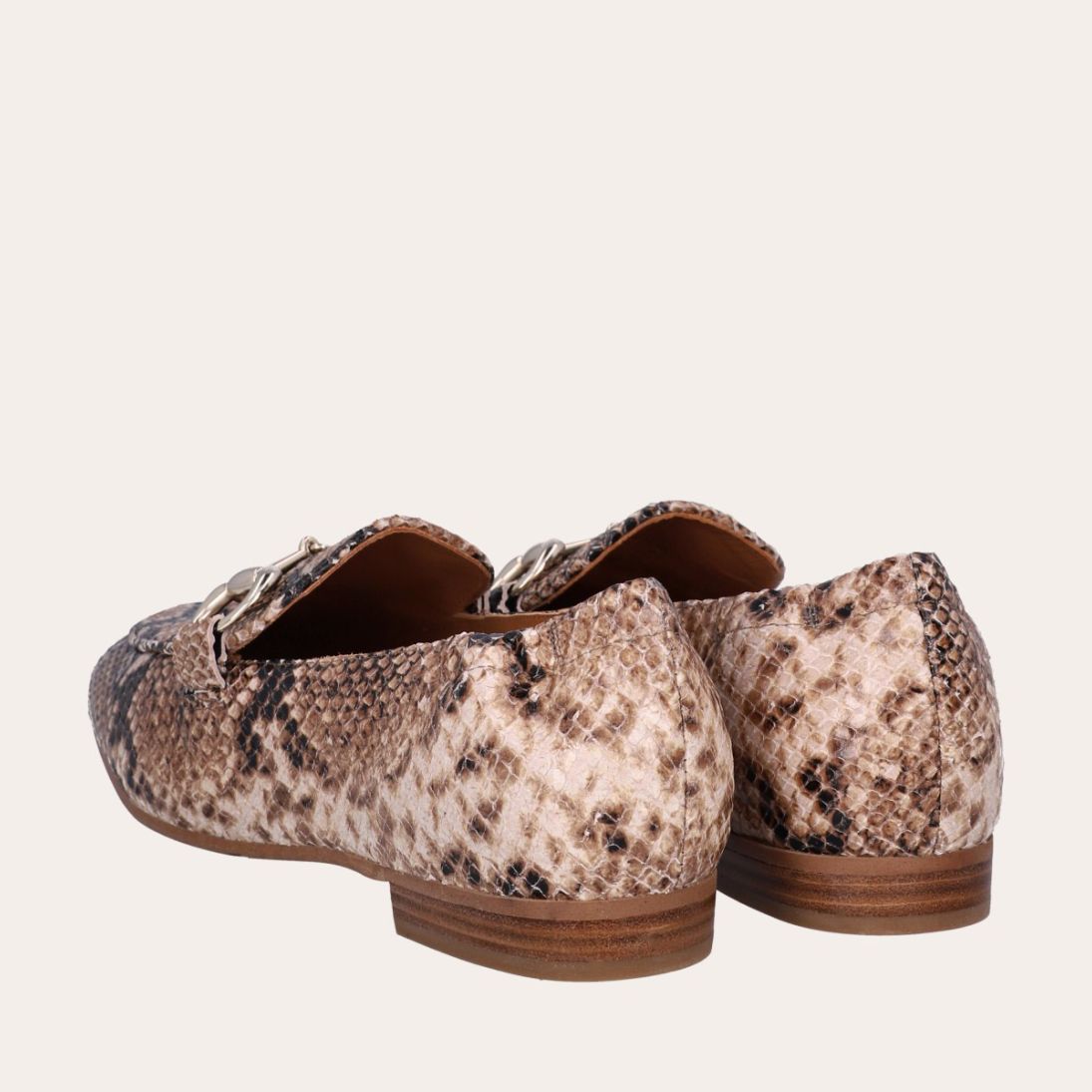 Classic Loafer in Embossed Snake Print Beige