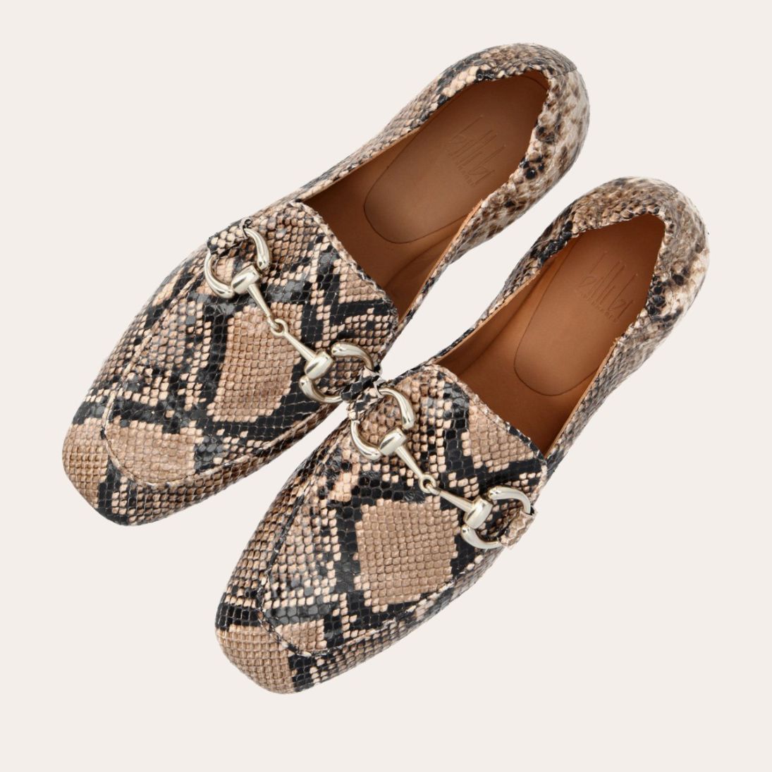Classic Loafer in Embossed Snake Print Beige
