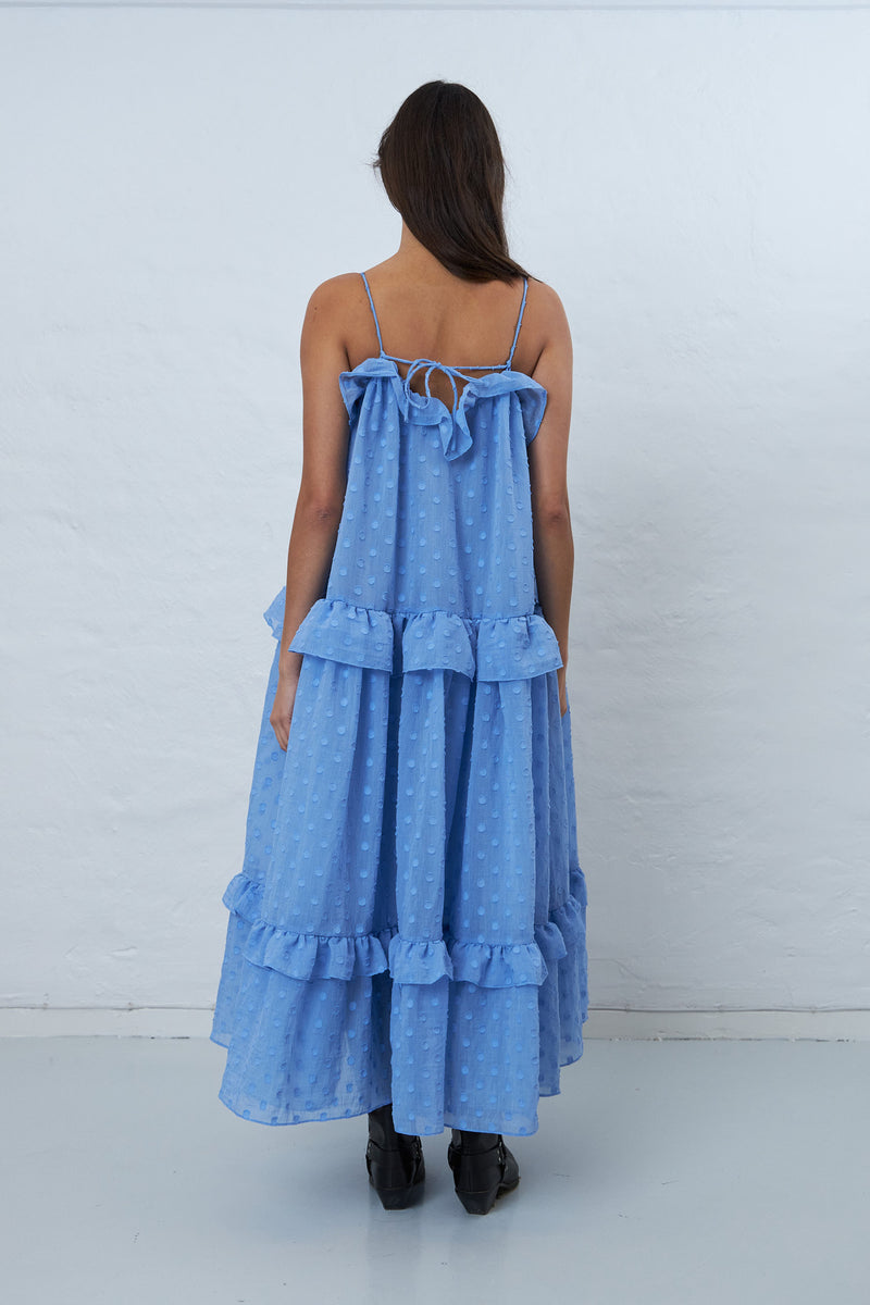 Maxi strap frill dress Summer Blue