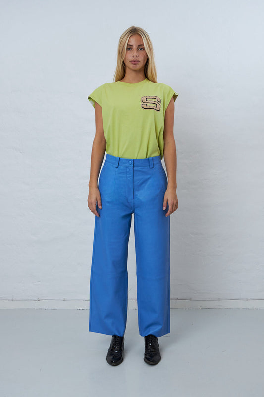 Soft Casual Leather Trouser Sea Blue