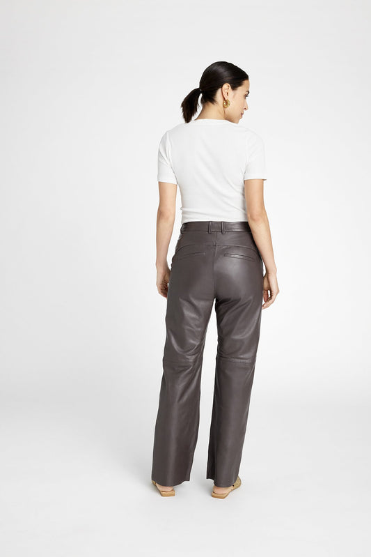 Dida Straight Leg Lambs Leather Trouser Brown