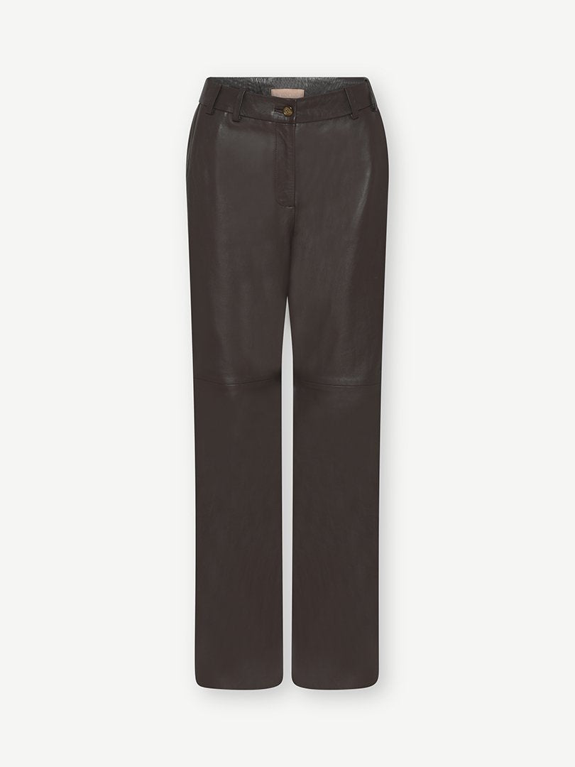 Dida Straight Leg Lambs Leather Trouser Brown
