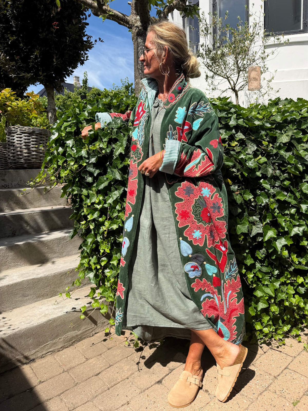 Muset Long Velvet Embroidered Jacket Green