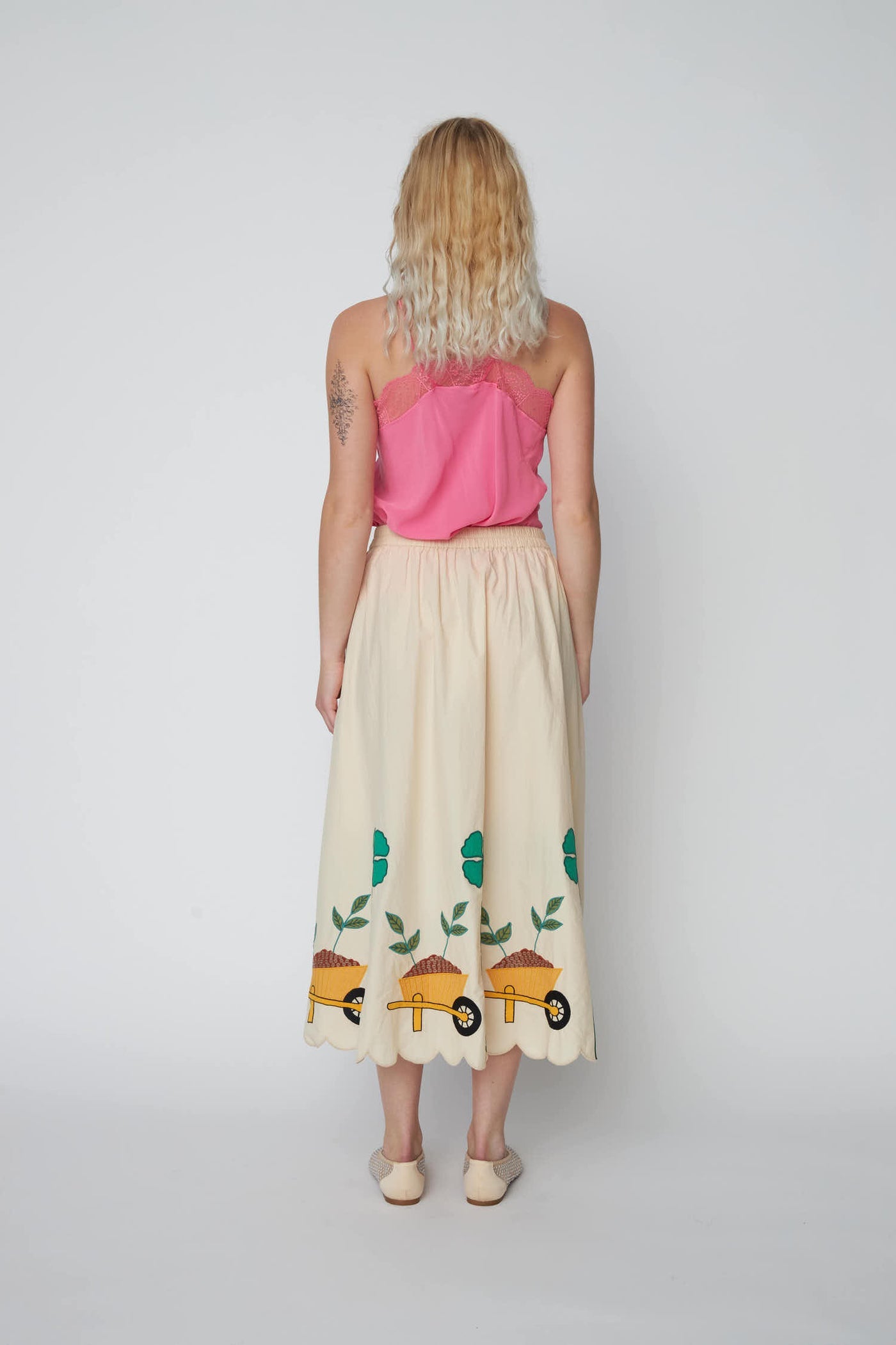 Embroidered Midi Skirt with Scalloped Edge Ivory