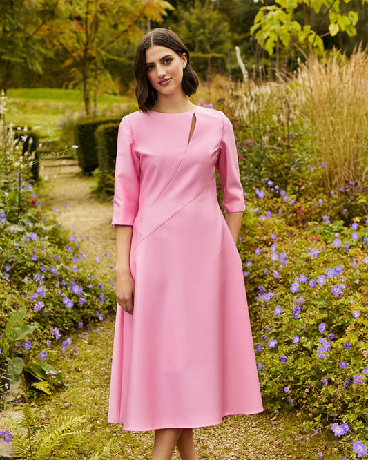 Briana Panelled Dress with Slit on Neckline