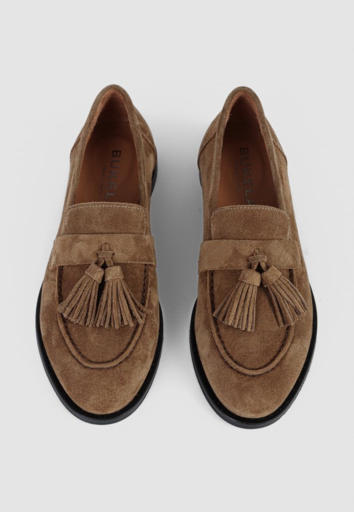 Serena Tassel Suede Loafer Cognac