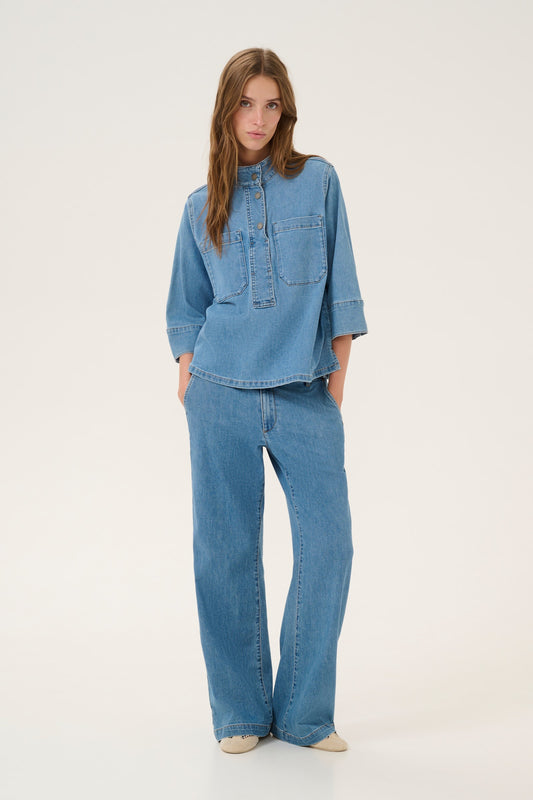 LaraMW Boxy Denim Blouse Mid Blue