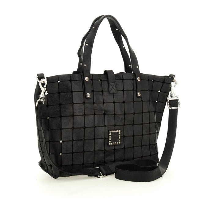 C000290ND Lacer Cut Leather Tote Bag Black