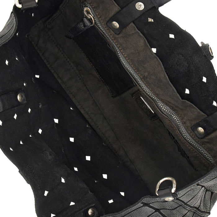 C000290ND Lacer Cut Leather Tote Bag Black