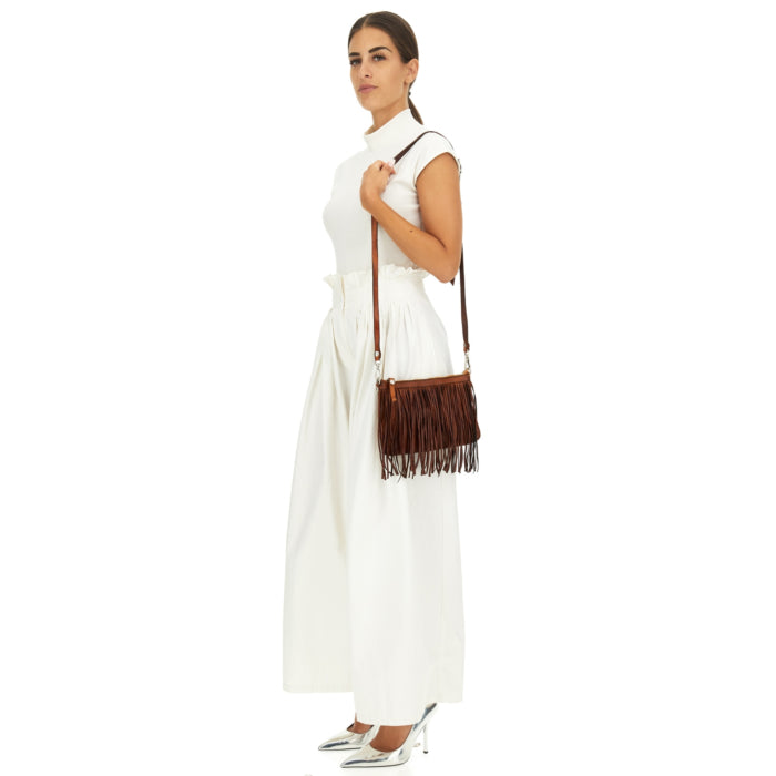 C034430ND Small Fringed Crossbody Bag Cognac